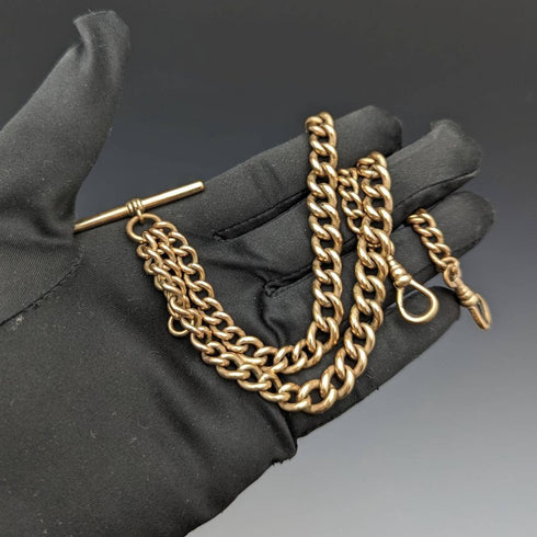 British Antique Rolled Gold Double Albert Chain 46g No Fob